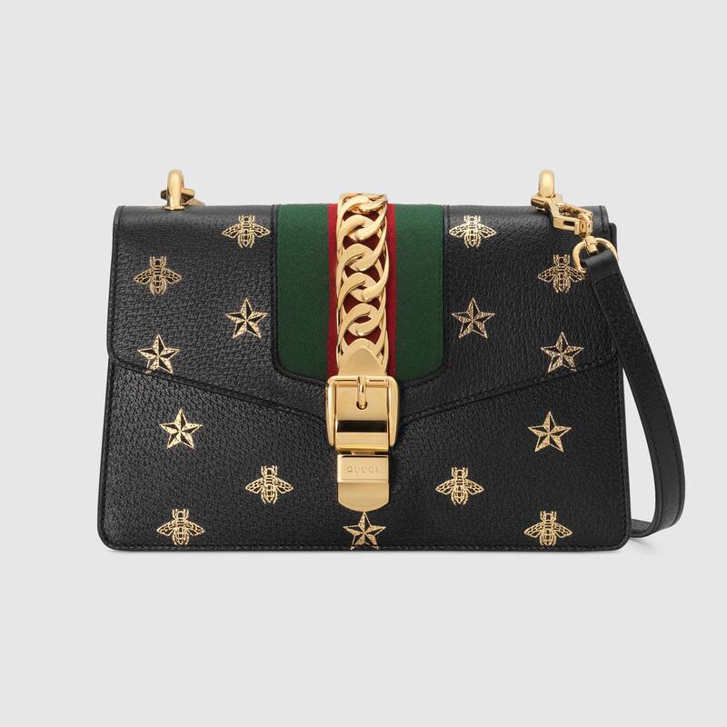 Gucci Sylvie Bee Star Small Shoulder Bag 524405 Black